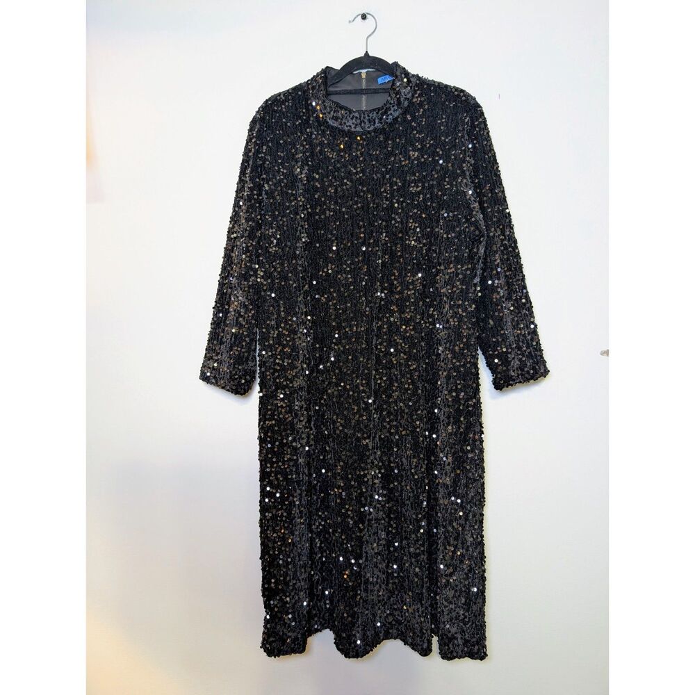 J. McLaughlin Leeza Sequin Dress XL Black Mock Neck 3/4 Sleeve NWT Quiet Luxury - Picture 11 of 11